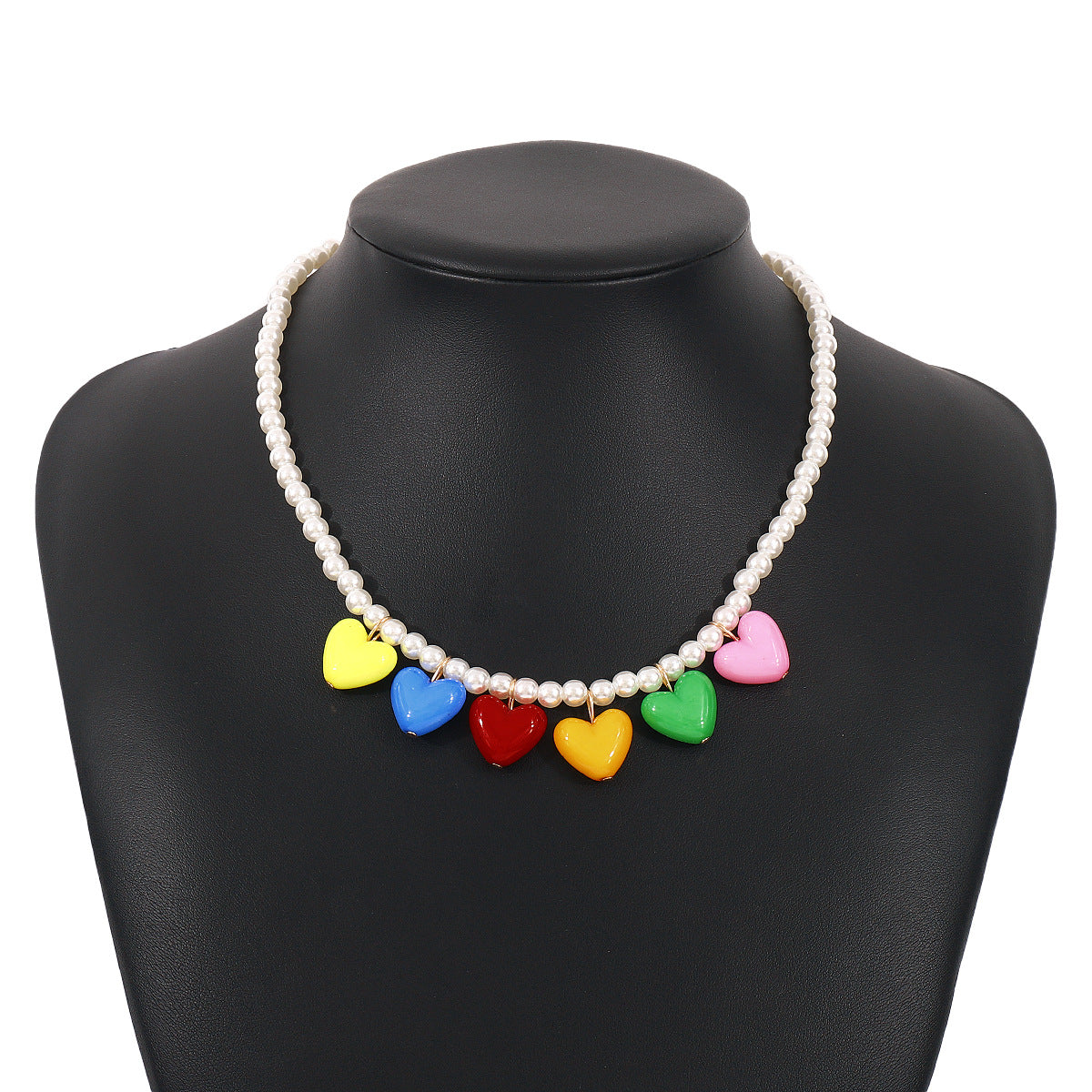 Wholesale Rainbow Pearl Resin Love Sweet Cool Necklace